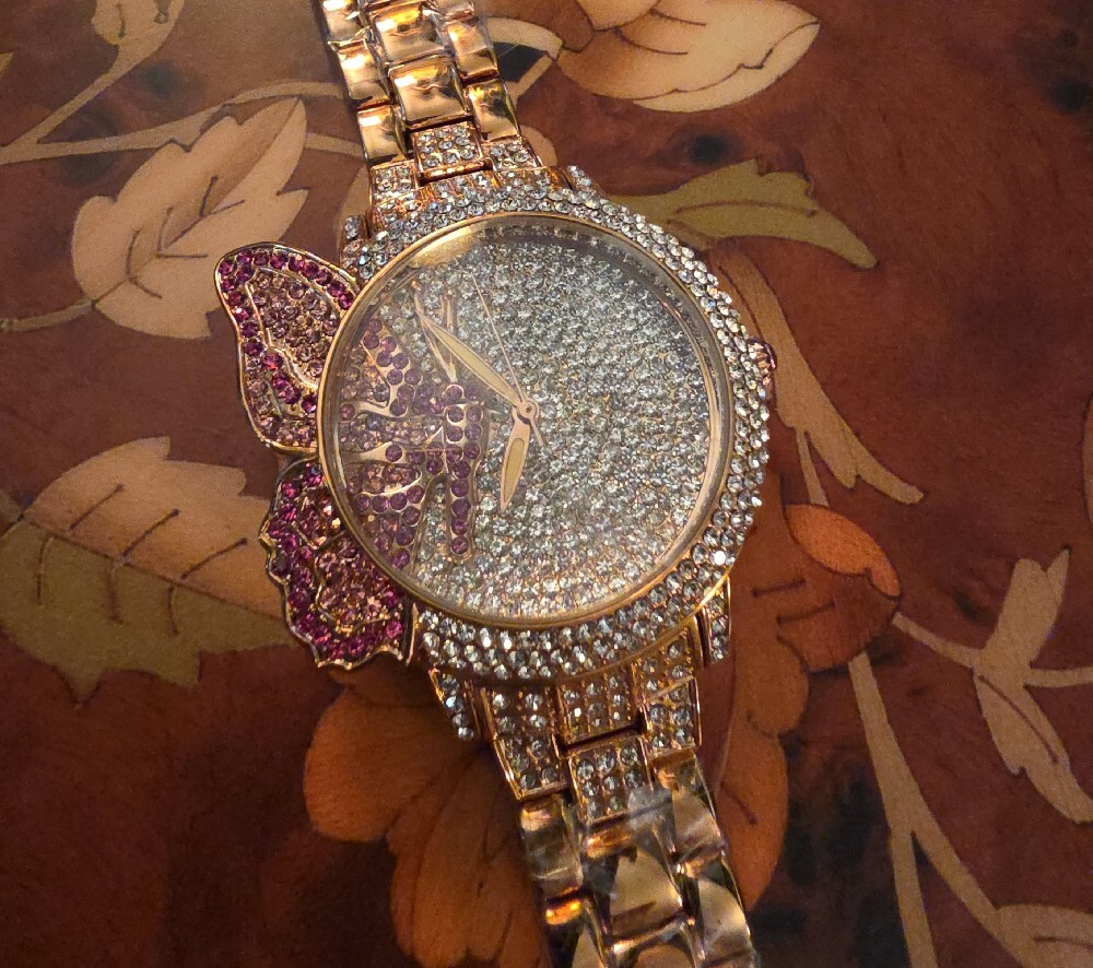 Off Park Collection Rose Tone Butterfly Crystal Watch